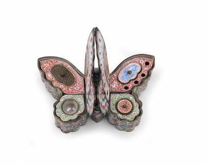 Butterfly-shaped Inkwell - Copper decorated with polychrome enamels and gold