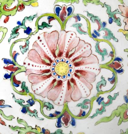 Painted enamel spherical container - detail - Copper decorated with polychrome enamels and gold