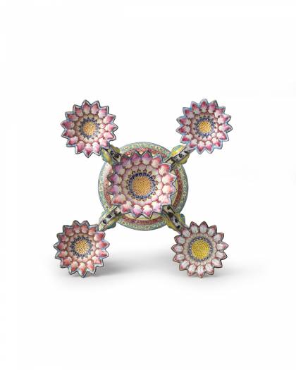 Candelabrum upper view - Copper decorated with polychrome enamels